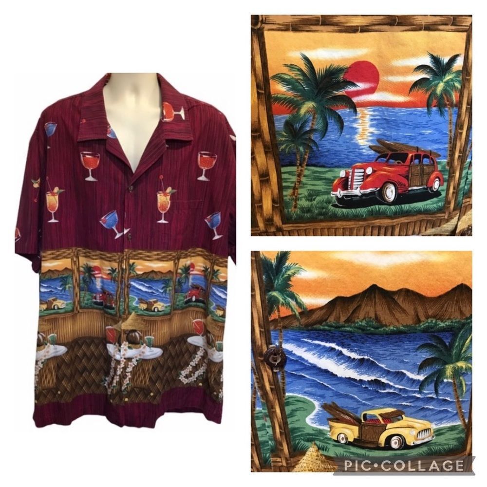 Vintage Hawaiian Shirt Cocktails Woodie Surfer Aloha Made in Hawaii Sz 4XL